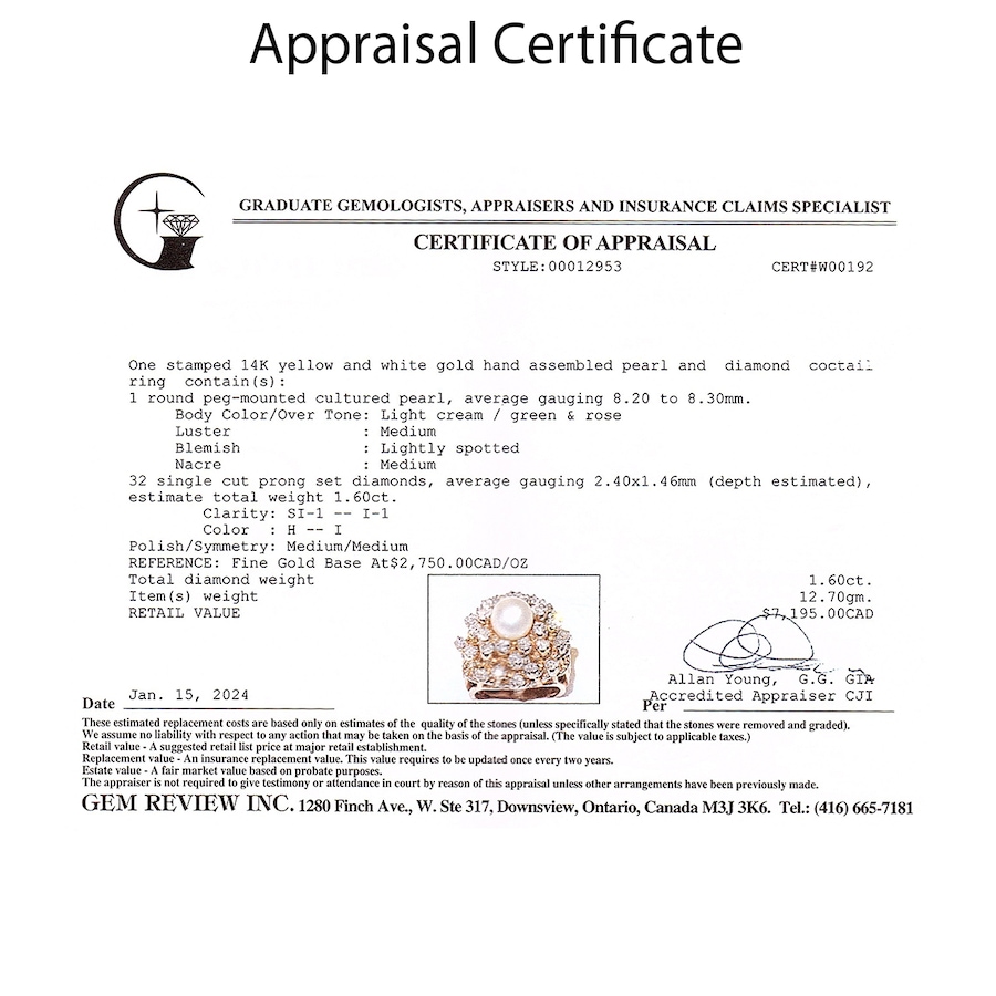 Image 744274_ALTMORE3.jpg, Product 744-274 / Price $3,895.00, Estate Originals 14K Yellow and White Gold Cultured Pearl and Diamond Cluster Ring from Estate Originals on TSC.ca's Jewellery department