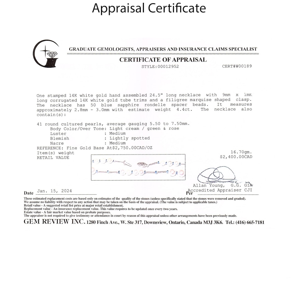 Image 744276_ALTMORE3.jpg, Product 744-276 / Price $1,195.00, Estate Originals 24.5" Cultured Pearl Station Necklace with Blue Sapphire Rondelle Spacer Beads from Estate Originals on TSC.ca's Jewellery department