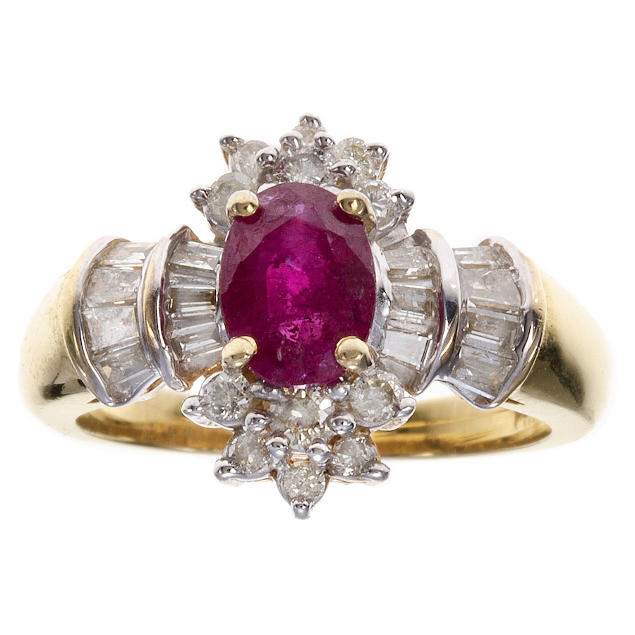 Image 744320.jpg, Product 744-320 / Price $2,495.00, Estate Originals 14K Yellow and White Gold 1.02 Carat Ruby Ring with Round and Baguette Cut Diamonds from Estate Originals on TSC.ca's Jewellery department