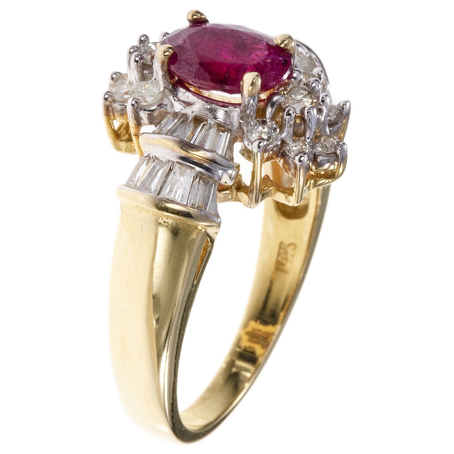 Image 744320_ALTMORE1.jpg, Product 744-320 / Price $2,495.00, Estate Originals 14K Yellow and White Gold 1.02 Carat Ruby Ring with Round and Baguette Cut Diamonds from Estate Originals on TSC.ca's Jewellery department