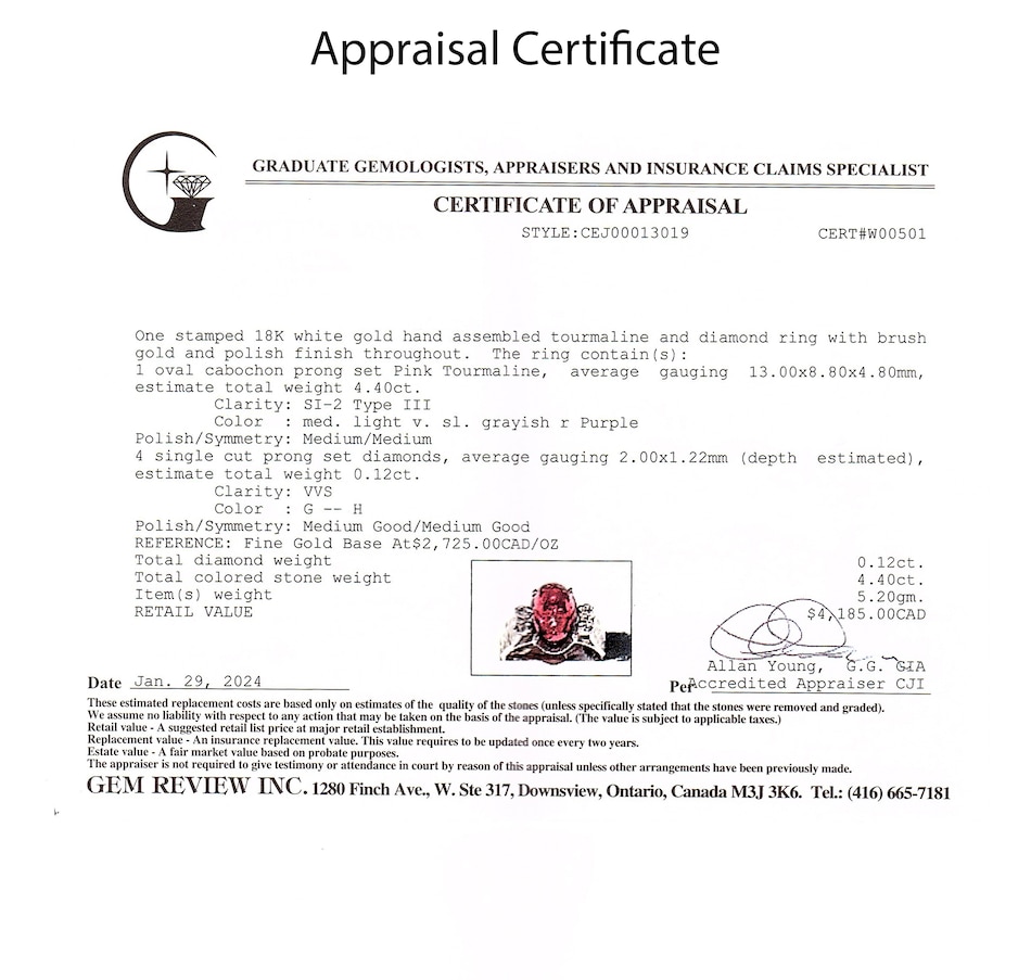 Image 744339_ALTMORE3.jpg, Product 744-339 / Price $2,295.00, Estate Originals 18K White Gold 4.40 Carat Pink Tourmaline and Diamond Ring from Estate Originals on TSC.ca's Jewellery department