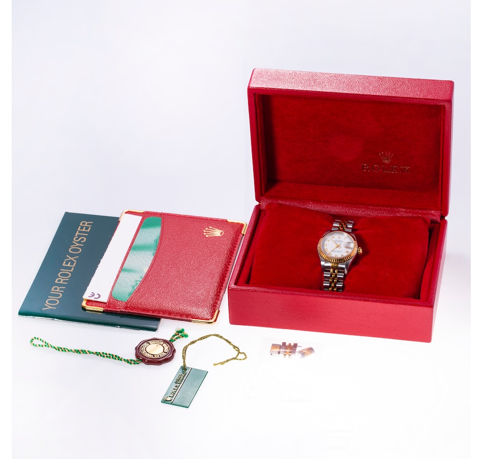 Image 744341_ALTMORE4.jpg, Product 744-341 / Price $9,995.00, Estate Originals Lady's Stainless Steel and 18K Yellow Gold Rolex Oyster Perpetual Datejust Swiss Made Wrist Watch from Estate Originals on TSC.ca's Jewellery department