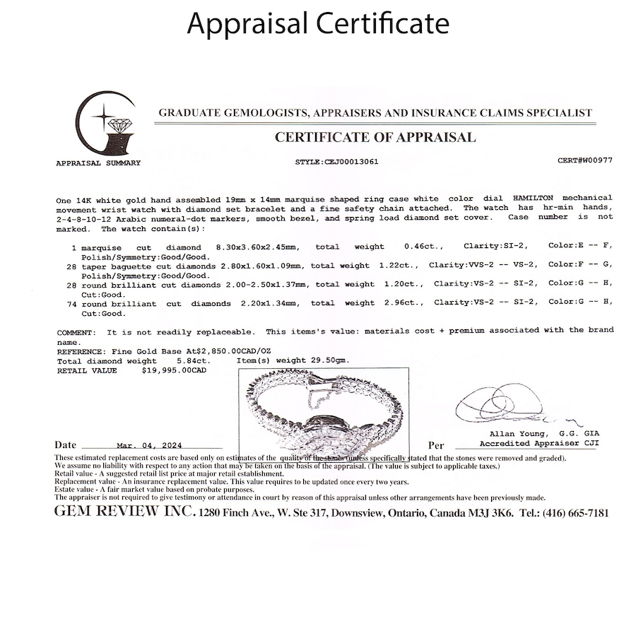 Image 744343_ALTMORE5.jpg, Product 744-343 / Price $11,888.00, Estate Originals 14K White Gold Hamilton Dress Watch with 4.00 Carats of Diamonds from Estate Originals on TSC.ca's Jewellery department