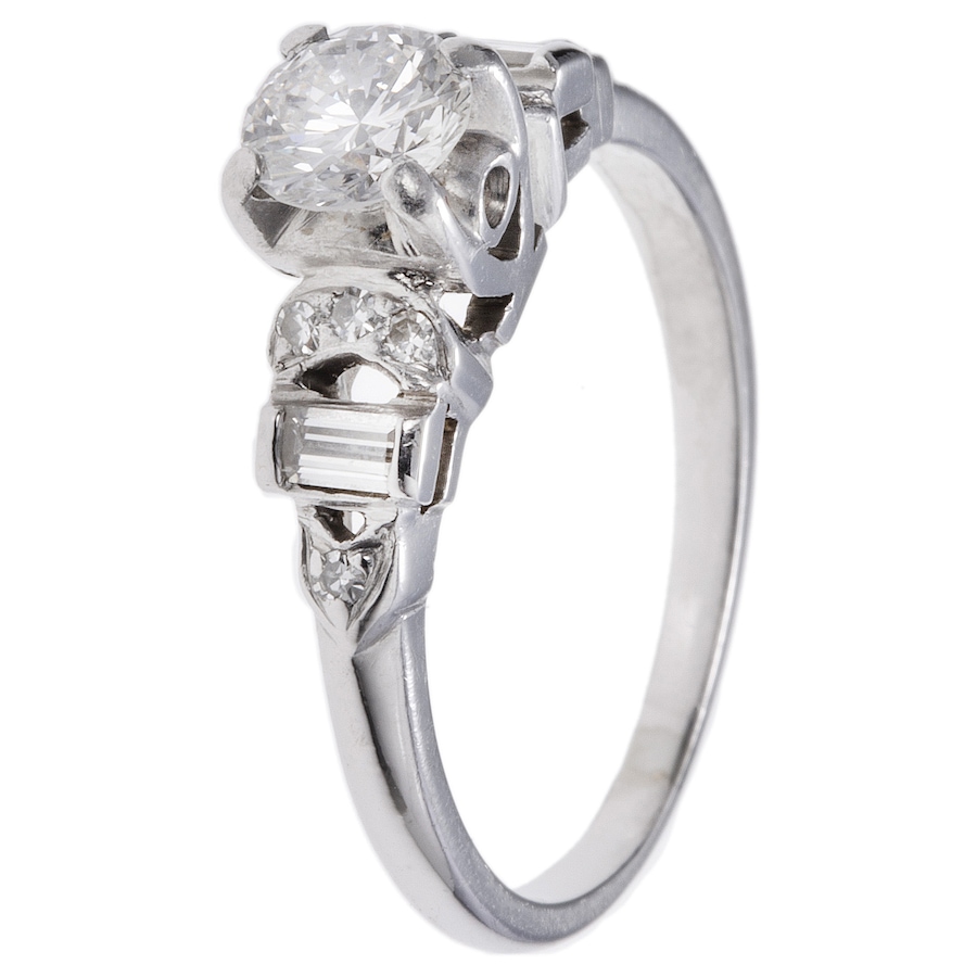 Image 744356_ALTMORE1.jpg, Product 744-356 / Price $4,295.00, Estate Originals Custom-Made Platinum 0.53-Carat Solitaire Diamond Ring with Baguette and Round Diamond Shoulders from Estate Originals on TSC.ca's Jewellery department