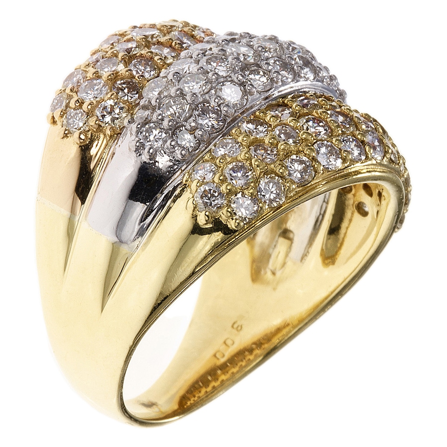 Image 744362_ALTMORE1.jpg, Product 744-362 / Price $6,295.00, Estate Originals Platinum and 18K Yellow and Rose Gold and Platinum 3-Row Dome Shaped 3.00 ctw Diamond Ring from Estate Originals on TSC.ca's Jewellery department