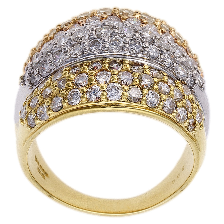 Image 744362_ALTMORE2.jpg, Product 744-362 / Price $6,295.00, Estate Originals Platinum and 18K Yellow and Rose Gold and Platinum 3-Row Dome Shaped 3.00 ctw Diamond Ring from Estate Originals on TSC.ca's Jewellery department
