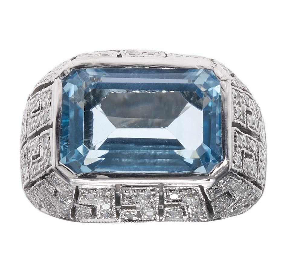 Image 744367.jpg, Product 744-367 / Price $4,295.00, Estate Originals 18K White Gold 9.11 Carat Emerald Cut Blue Topaz and Diamond Ring from Estate Originals on TSC.ca's Jewellery department