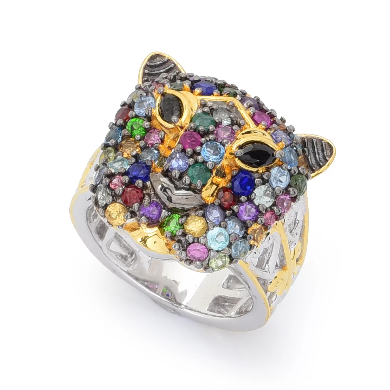 Gems en Vogue Palladium Silver Panther Gemstone and Black