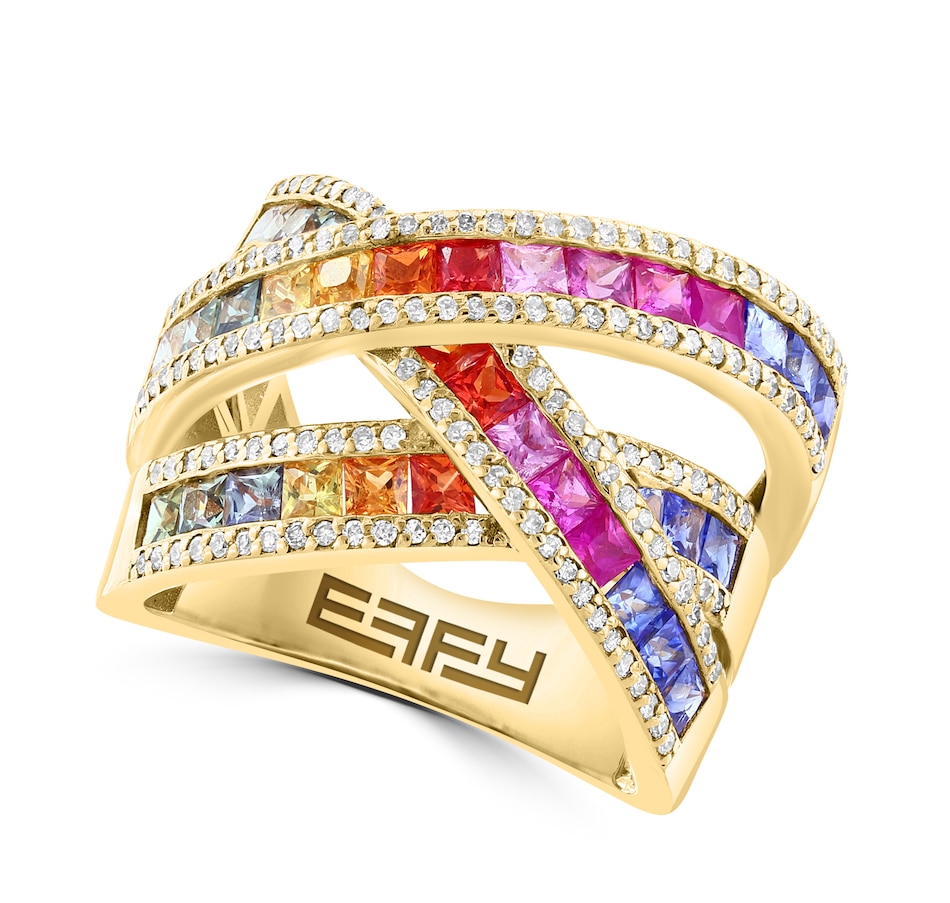 Image 744447_YGL.jpg, Product 744-447 / Price $2,999.99, EFFY 14K Gold Multi Sapphire & Diamond Crossover Ring from Effy Jewellery on TSC.ca's Jewellery department