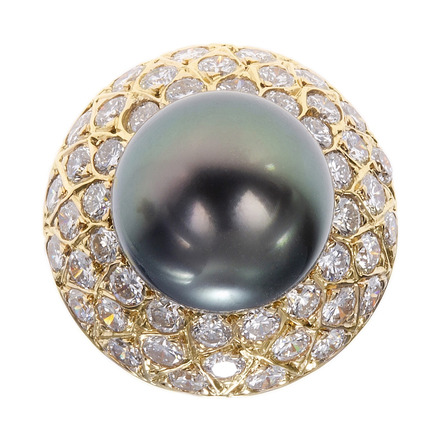 Image 744676.jpg, Product 744-676 / Price $3,495.00, Estate Originals 18K Yellow Gold Tahitian Pearl and Diamond Ring from Estate Originals on TSC.ca's Jewellery department