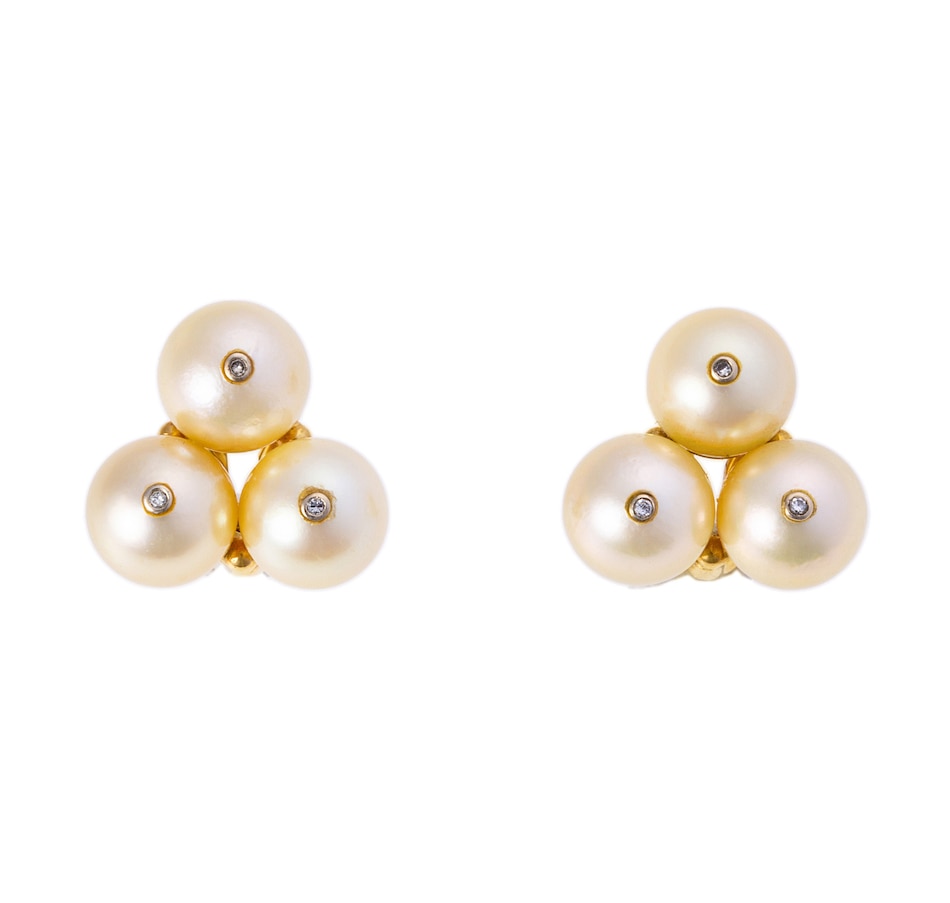 Image 744684.jpg, Product 744-684 / Price $1,895.00, Estate Originals 18K Yellow Gold Cultured Pearl and Diamond Cluster Earrings, for Non-Pierced Ears from Estate Originals on TSC.ca's Jewellery department