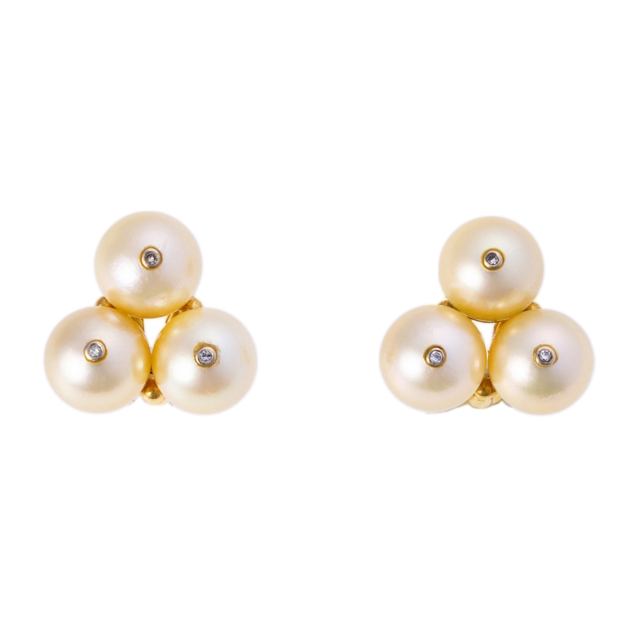 Image 744684.jpg, Product 744-684 / Price $1,688.00, Estate Originals 18K Yellow Gold Cultured Pearl and Diamond Cluster Earrings, for Non-Pierced Ears from Estate Originals on TSC.ca's Jewellery department