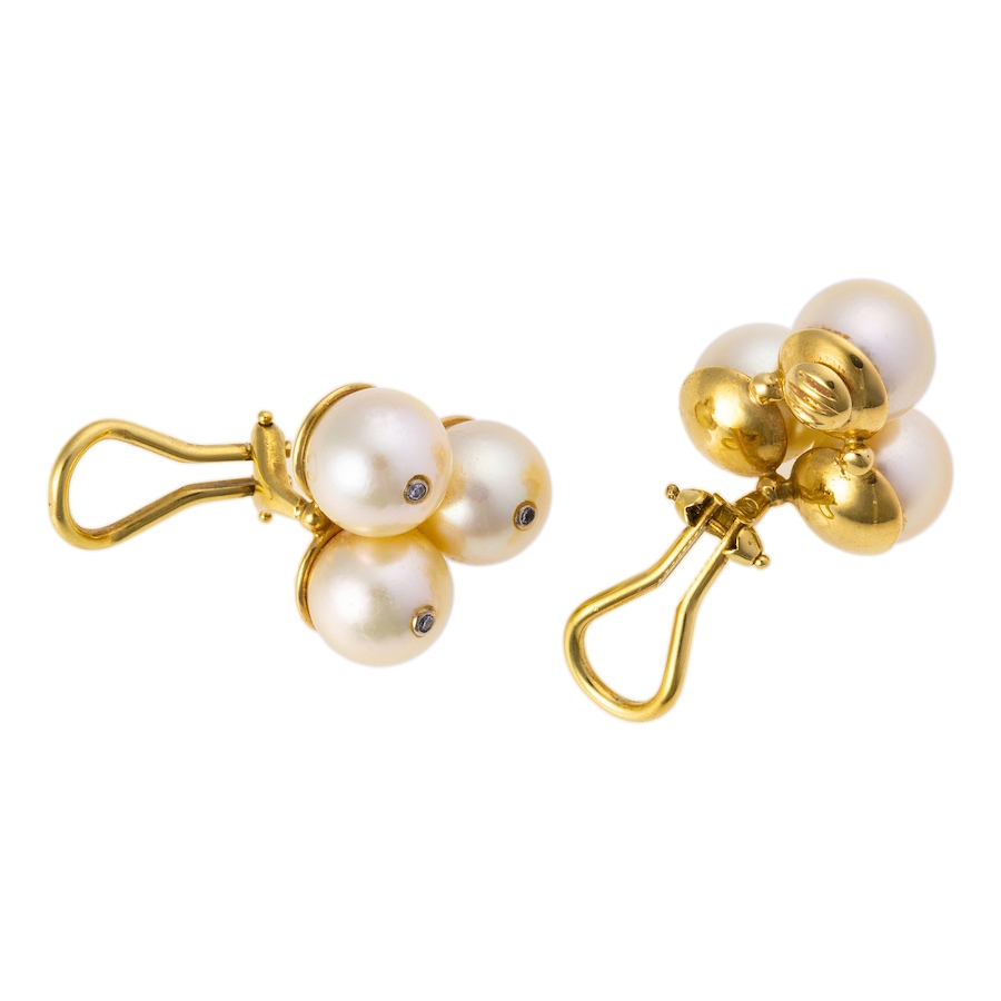 Image 744684_ALTMORE3.jpg, Product 744-684 / Price $1,688.00, Estate Originals 18K Yellow Gold Cultured Pearl and Diamond Cluster Earrings, for Non-Pierced Ears from Estate Originals on TSC.ca's Jewellery department