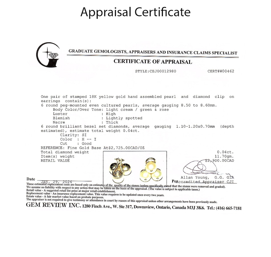 Image 744684_ALTMORE4.jpg, Product 744-684 / Price $1,895.00, Estate Originals 18K Yellow Gold Cultured Pearl and Diamond Cluster Earrings, for Non-Pierced Ears from Estate Originals on TSC.ca's Jewellery department