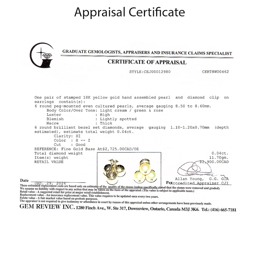 Image 744684_ALTMORE4.jpg, Product 744-684 / Price $1,688.00, Estate Originals 18K Yellow Gold Cultured Pearl and Diamond Cluster Earrings, for Non-Pierced Ears from Estate Originals on TSC.ca's Jewellery department