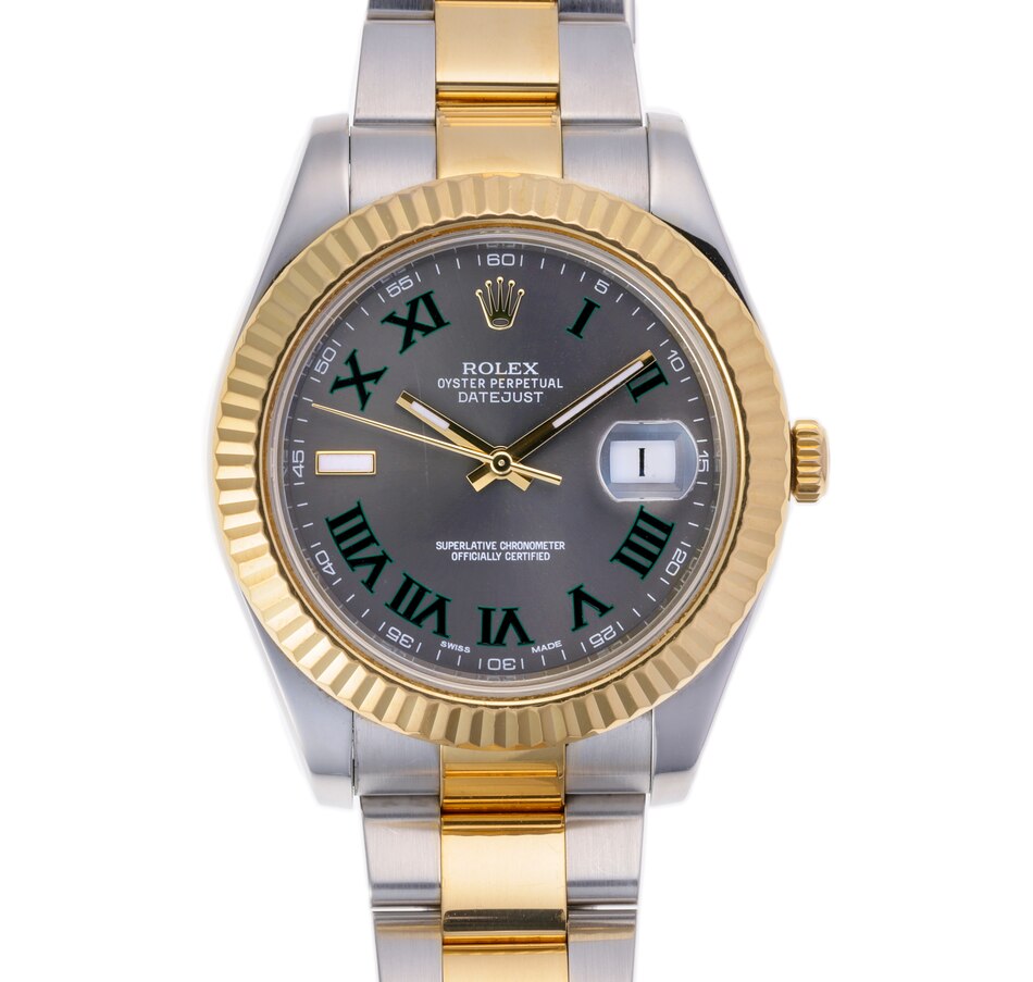 Image 744685.jpg, Product 744-685 / Price $14,995.00, Estate Originals Stainless Steel and 18K Yellow Gold Rolex Perpetual Datejust II Wimbledon Swiss-Made Wristwatch from Estate Originals on TSC.ca's Jewellery department