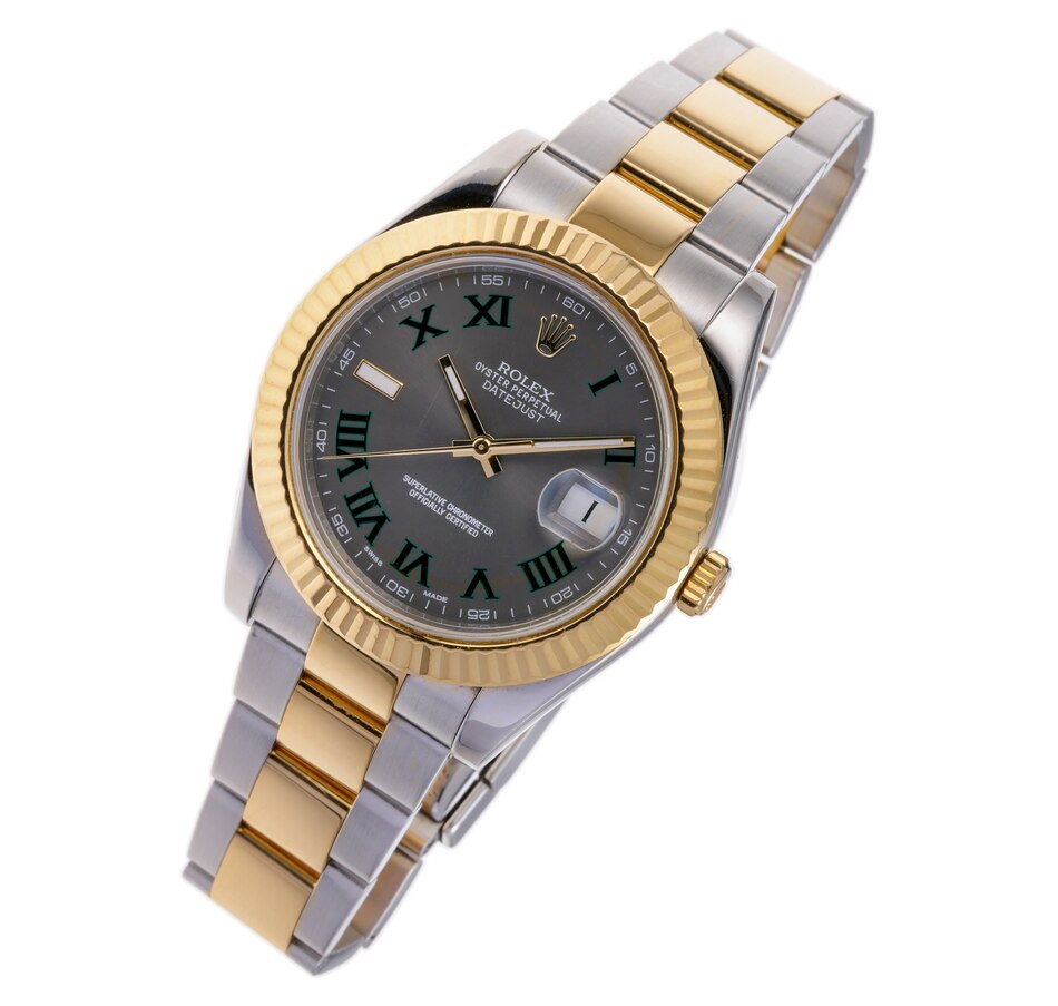 Image 744685_ALTMORE1.jpg, Product 744-685 / Price $14,995.00, Estate Originals Stainless Steel and 18K Yellow Gold Rolex Perpetual Datejust II Wimbledon Swiss-Made Wristwatch from Estate Originals on TSC.ca's Jewellery department