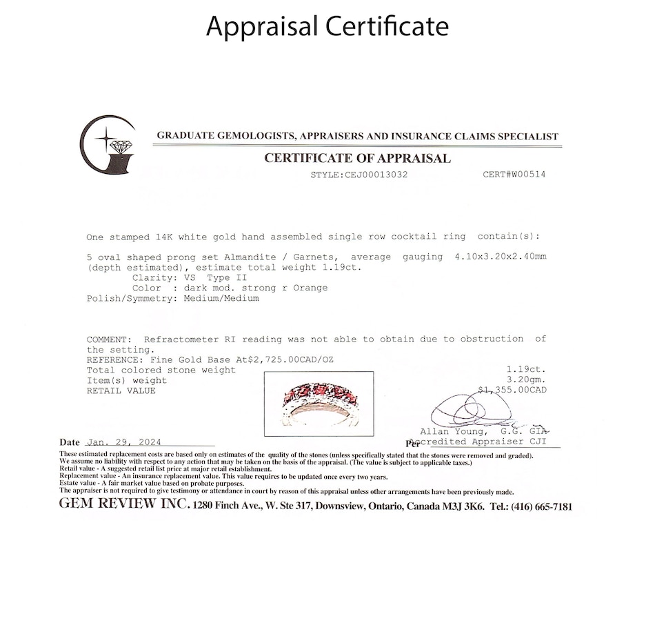 Image 744688_ALTMORE3.jpg, Product 744-688 / Price $695.00, Estate Originals 14K White Gold 5-Stone Across Band-Style Garnet Ring from Estate Originals on TSC.ca's Jewellery department