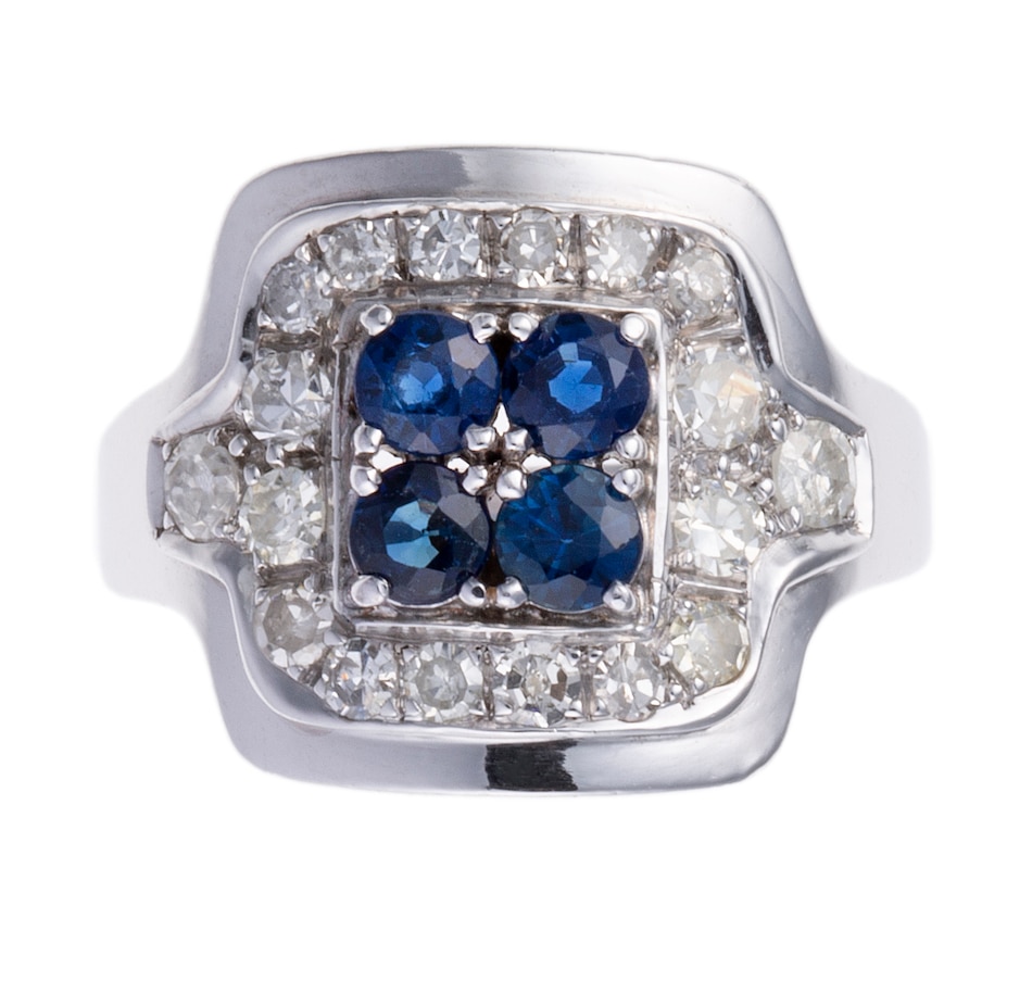 Image 744691.jpg, Product 744-691 / Price $2,495.00, Estate Originals 14K White Gold Square Diamond Ring with a Blue Sapphire Centre from Estate Originals on TSC.ca's Jewellery department