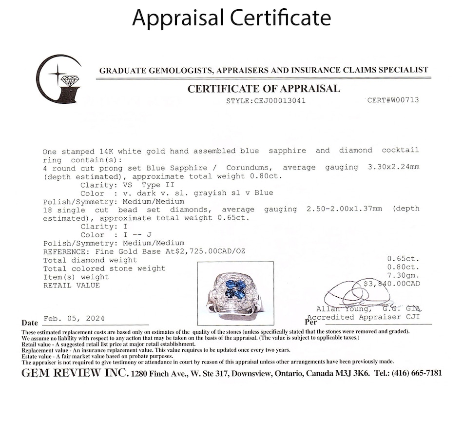 Image 744691_ALTMORE3.jpg, Product 744-691 / Price $2,495.00, Estate Originals 14K White Gold Square Diamond Ring with a Blue Sapphire Centre from Estate Originals on TSC.ca's Jewellery department