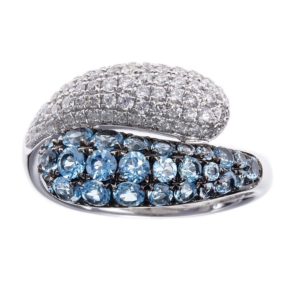 Image 744693.jpg, Product 744-693 / Price $2,495.00, Estate Originals 18K White Gold Blue Topaz and Diamond Bypass Design Ring from Estate Originals on TSC.ca's Jewellery department