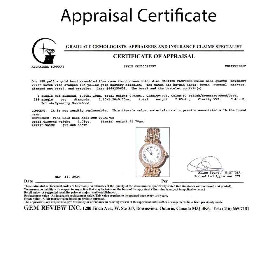 Image 744708_ALTMORE4.jpg, Product 744-708 / Price $11,995.00, Estate Originals 18K Yellow Gold Cartier Panthere Swiss Made Watch with Diamond-Set Bezel and Bracelet, 2.8 av. ctw from Estate Originals on TSC.ca's Jewellery department