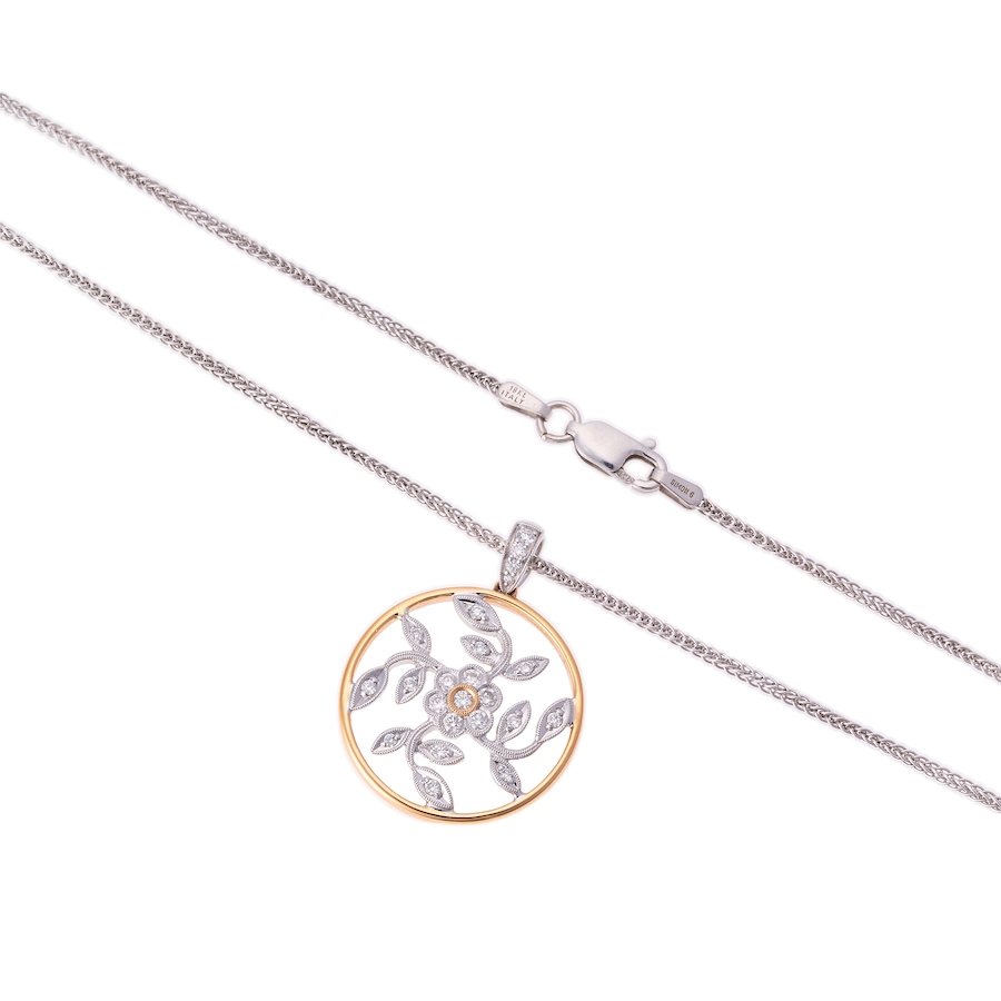 Image 744742_ALTMORE2.jpg, Product 744-742 / Price $2,995.00, Estate Originals 18K White and Rose Gold Circle Pendant with Diamond-Set Floral Adornment from Estate Originals on TSC.ca's Jewellery department