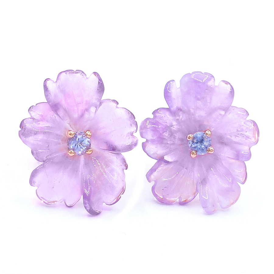 Image 744759.jpg, Product 744-759 / Price $129.99, Gems en Vogue Palladium Silver Amethyst and Tanzanite Carved Flower Stud Earrings from Gems En Vogue on TSC.ca's Jewellery department