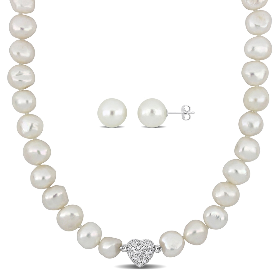 Image 744818.jpg, Product 744-818 / Price $189.99, Amour Pearls Sterling Silver Cultured Fresh Water Pearl Cubic Zirconia Heart Necklace & Earrings Set from Amour Pearls on TSC.ca's Jewellery department