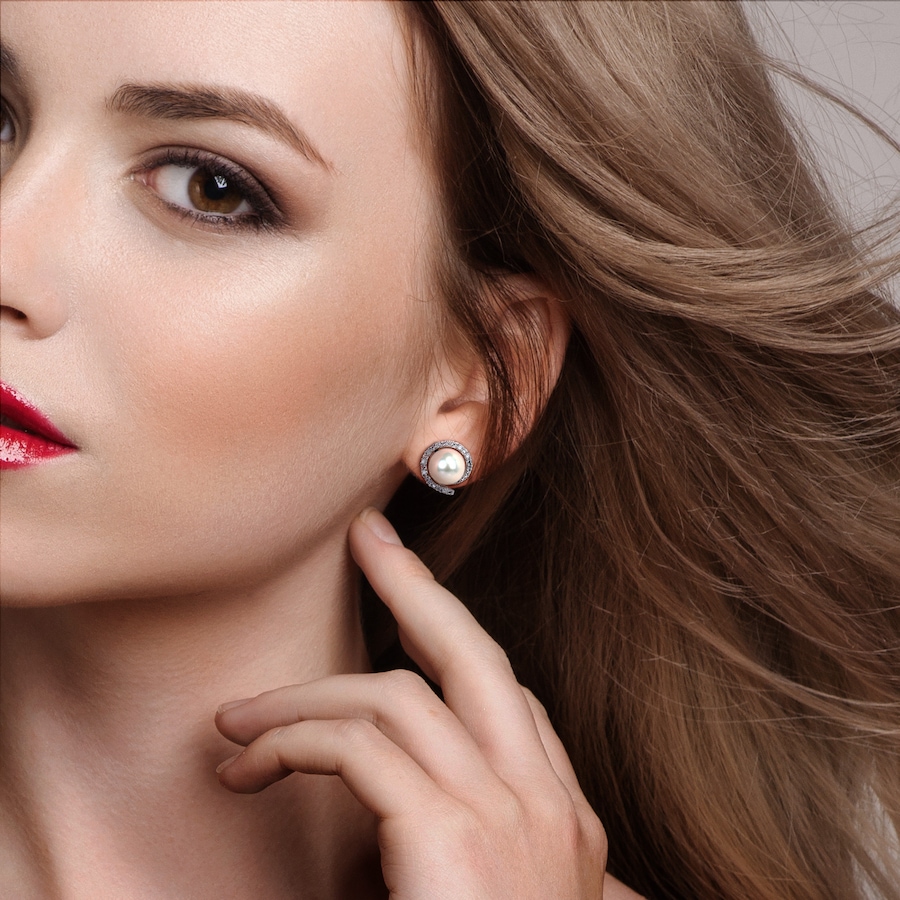 Image 744835_ALTMORE5.jpg, Product 744-835 / Price $799.99, Amour Pearls 10K White Gold 8-8.5mm Cultured Freshwater Pearl & Diamond Stud Earrings from Amour Pearls on TSC.ca's Jewellery department