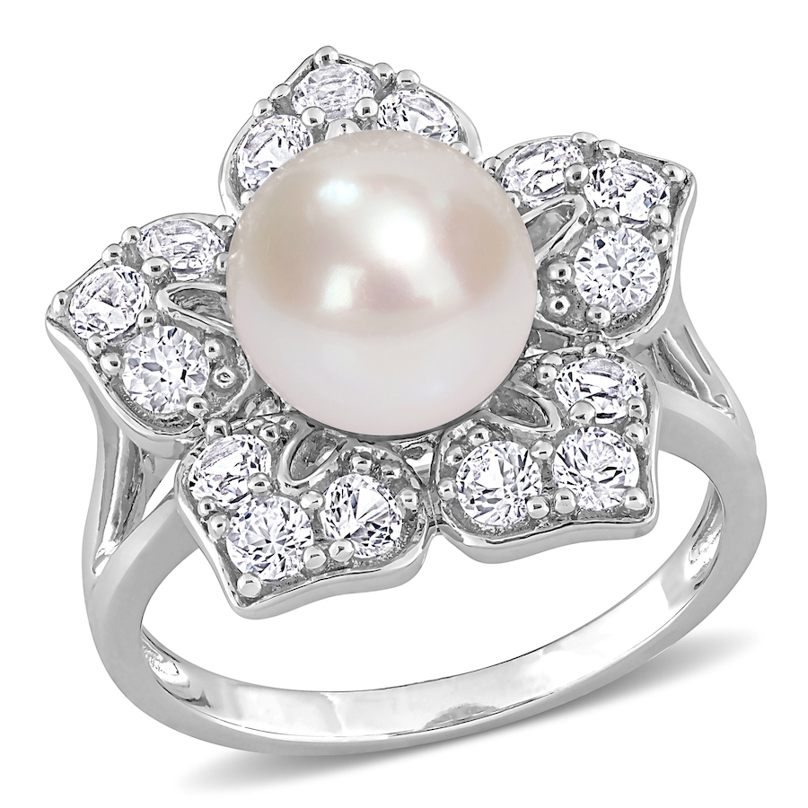 Image 744837.jpg, Product 744-837 / Price $179.99, Amour Pearls Sterling Silver 8.5-9mm Cultured Freshwater Pearl & Created Sapphire Ring from Amour Pearls on TSC.ca's Jewellery department