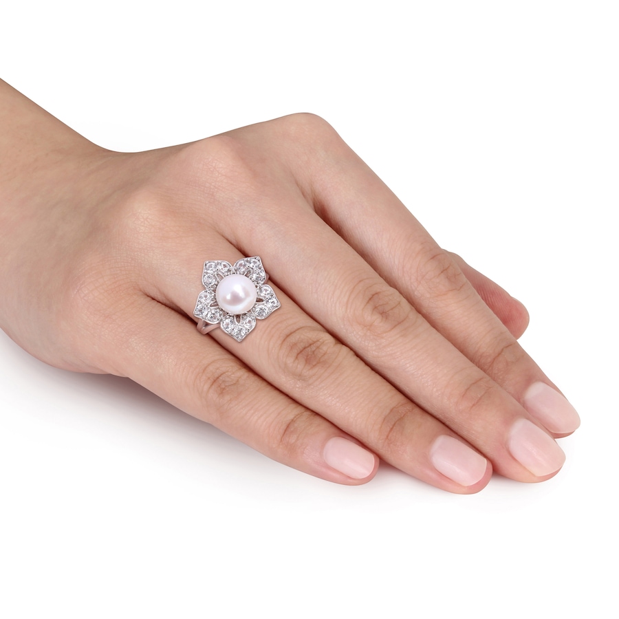 Image 744837_ALTMORE5.jpg, Product 744-837 / Price $179.99, Amour Pearls Sterling Silver 8.5-9mm Cultured Freshwater Pearl & Created Sapphire Ring from Amour Pearls on TSC.ca's Jewellery department