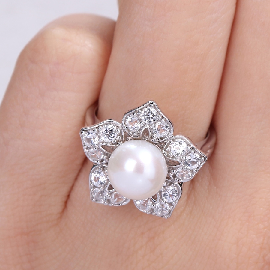 Image 744837_ALTMORE6.jpg, Product 744-837 / Price $179.99, Amour Pearls Sterling Silver 8.5-9mm Cultured Freshwater Pearl & Created Sapphire Ring from Amour Pearls on TSC.ca's Jewellery department