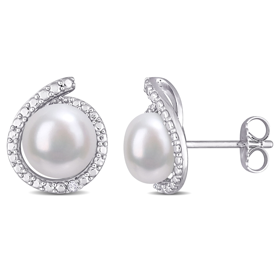 Image 744840.jpg, Product 744-840 / Price $139.99, Amour Pearls Sterling Silver 8-8.5mm Cultured Freshwater Pearl & Diamond Halo Stud Earrings from Amour Pearls on TSC.ca's Jewellery department