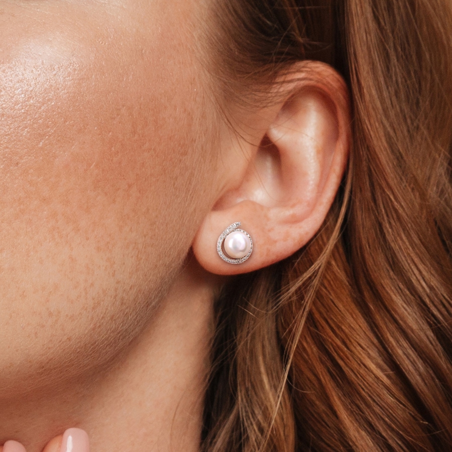 Image 744840_ALTMORE3.jpg, Product 744-840 / Price $139.99, Amour Pearls Sterling Silver 8-8.5mm Cultured Freshwater Pearl & Diamond Halo Stud Earrings from Amour Pearls on TSC.ca's Jewellery department