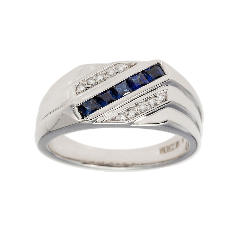 Image 744955.jpg, Product 744-955 / Price $1,795.00, Estate Originals Gentleman's Custom Made 14K White Gold Diagonally Set Princess Cut Sapphire and Diamond Ring from Estate Originals on TSC.ca's Jewellery department