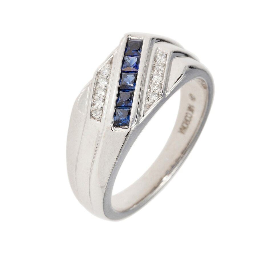 Image 744955_ALTMORE1.jpg, Product 744-955 / Price $1,795.00, Estate Originals Gentleman's Custom Made 14K White Gold Diagonally Set Princess Cut Sapphire and Diamond Ring from Estate Originals on TSC.ca's Jewellery department