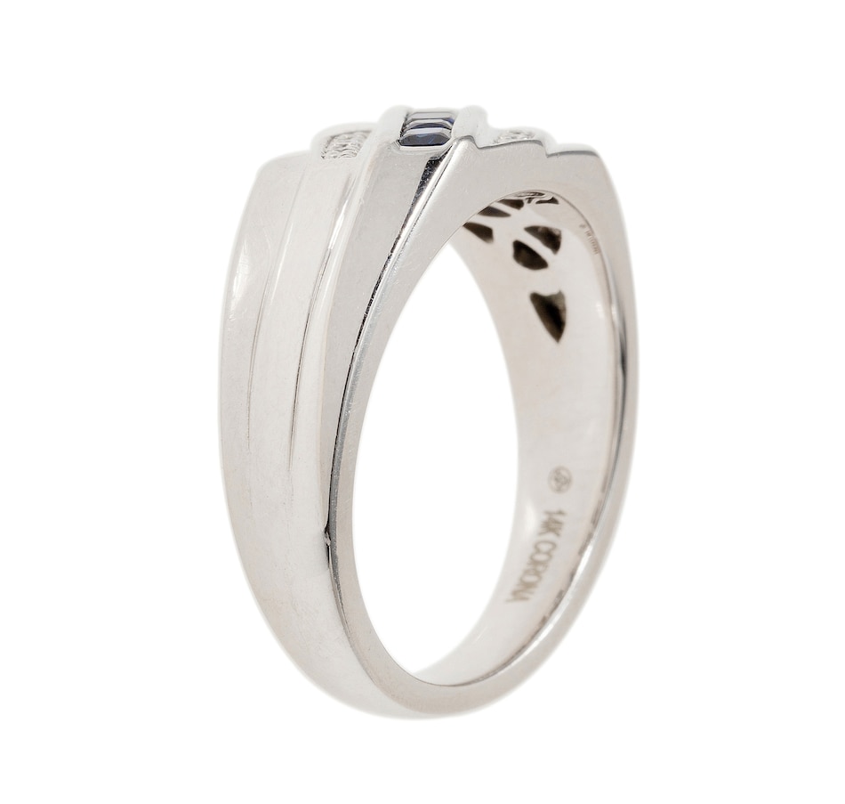 Image 744955_ALTMORE2.jpg, Product 744-955 / Price $1,795.00, Estate Originals Gentleman's Custom Made 14K White Gold Diagonally Set Princess Cut Sapphire and Diamond Ring from Estate Originals on TSC.ca's Jewellery department