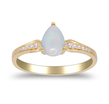 Gem Creations 10K Yellow Gold Ethiopian Opal Diamond Ring