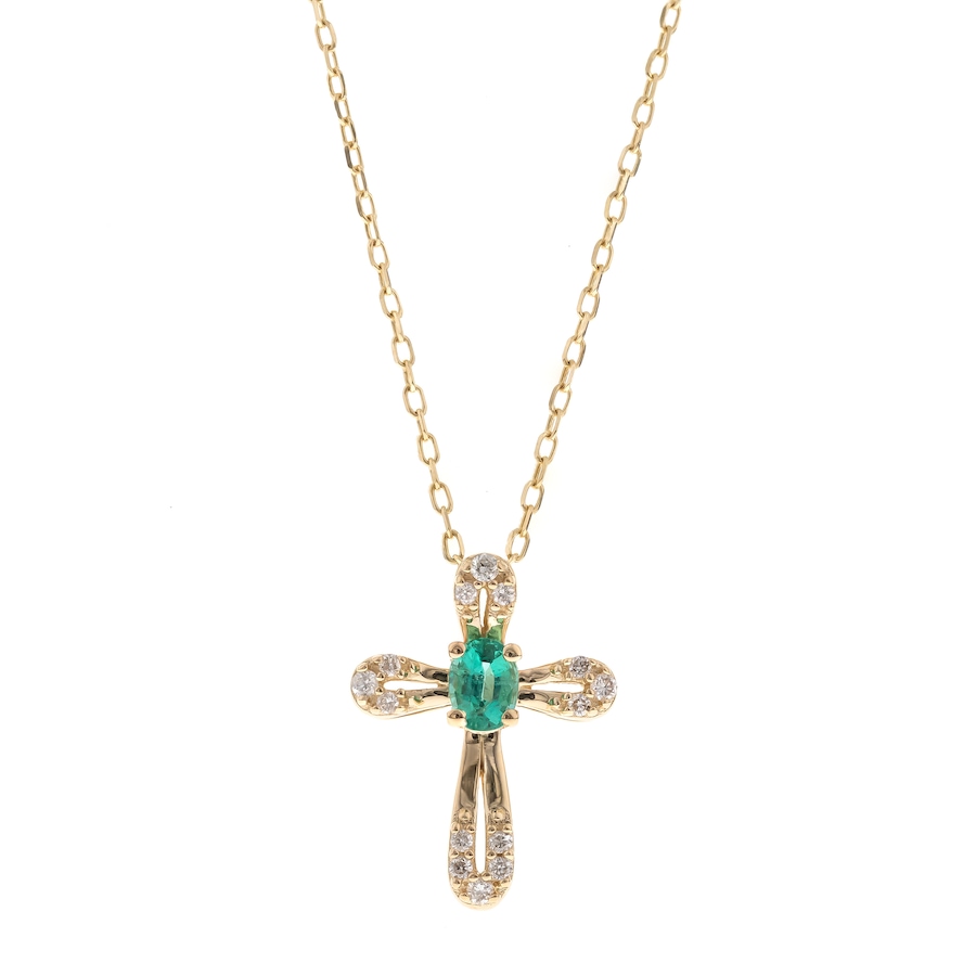 Image 745143.jpg, Product 745-143 / Price $699.99, Gem Creations 10K Yellow Gold Emerald and Diamond Cross Pendant with Chain from Gem Creations on TSC.ca's Jewellery department