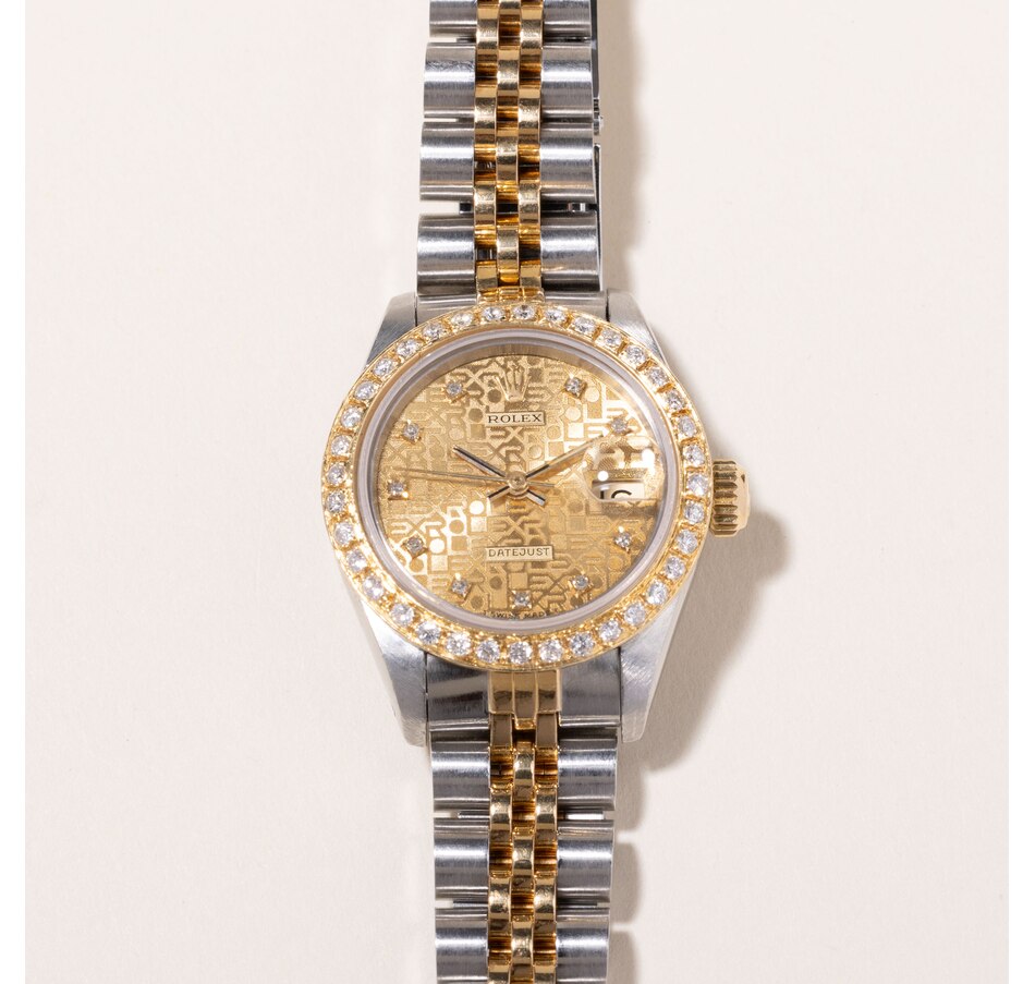 Image 745163.jpg, Product 745-163 / Price $7,495.00, Estate Originals Stainless Steel and 18K Yellow Gold Rolex Oyster Perpetual Datejust Swiss-Made Watch with Diamond Bezel from Estate Originals on TSC.ca's Jewellery department