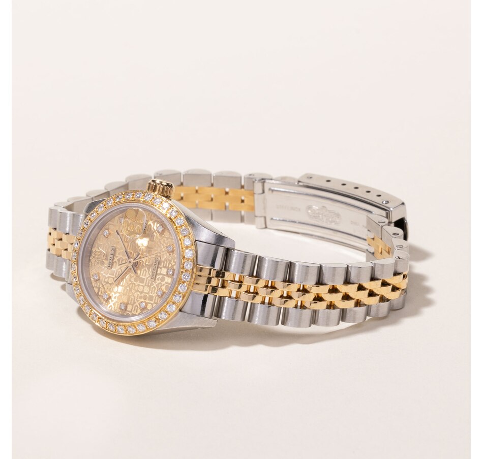 Image 745163_ALTMORE2.jpg, Product 745-163 / Price $7,495.00, Estate Originals Stainless Steel and 18K Yellow Gold Rolex Oyster Perpetual Datejust Swiss-Made Watch with Diamond Bezel from Estate Originals on TSC.ca's Jewellery department