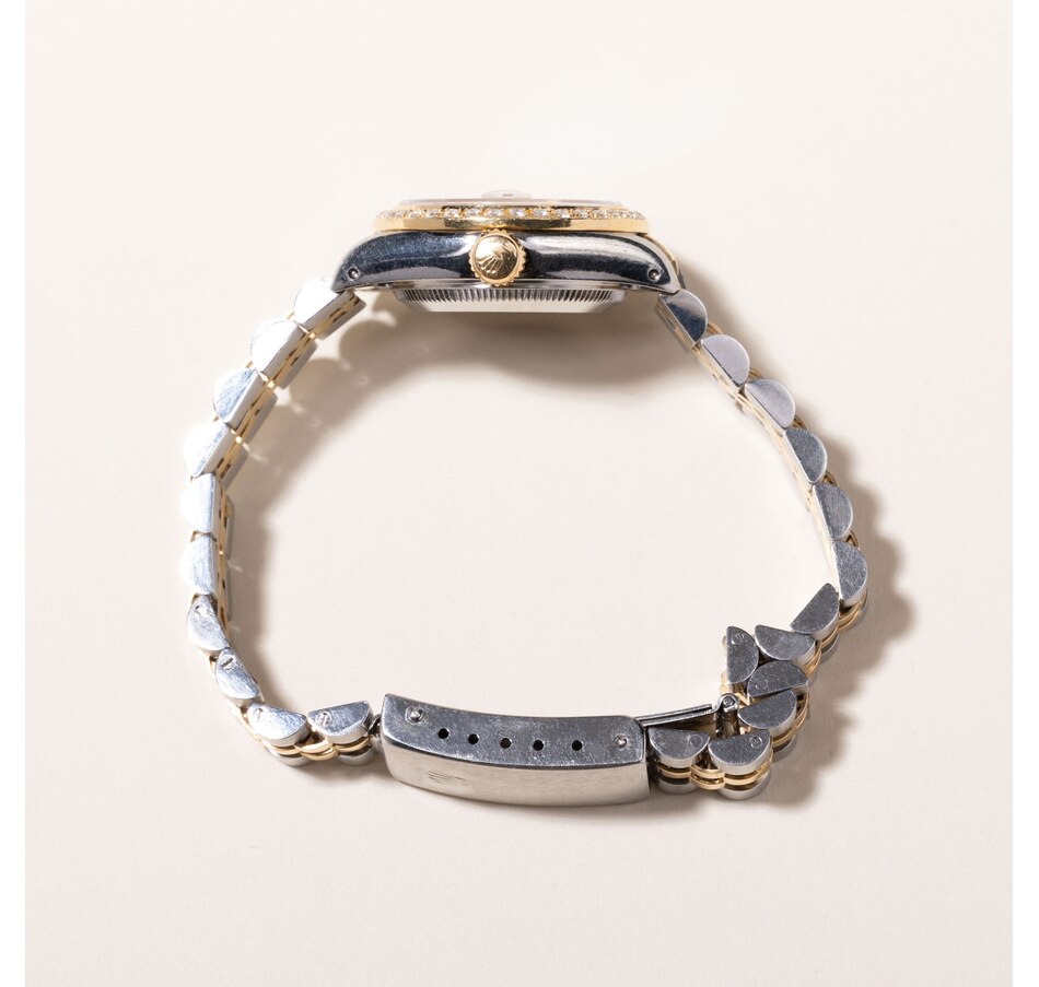 Image 745163_ALTMORE8.jpg, Product 745-163 / Price $7,495.00, Estate Originals Stainless Steel and 18K Yellow Gold Rolex Oyster Perpetual Datejust Swiss-Made Watch with Diamond Bezel from Estate Originals on TSC.ca's Jewellery department