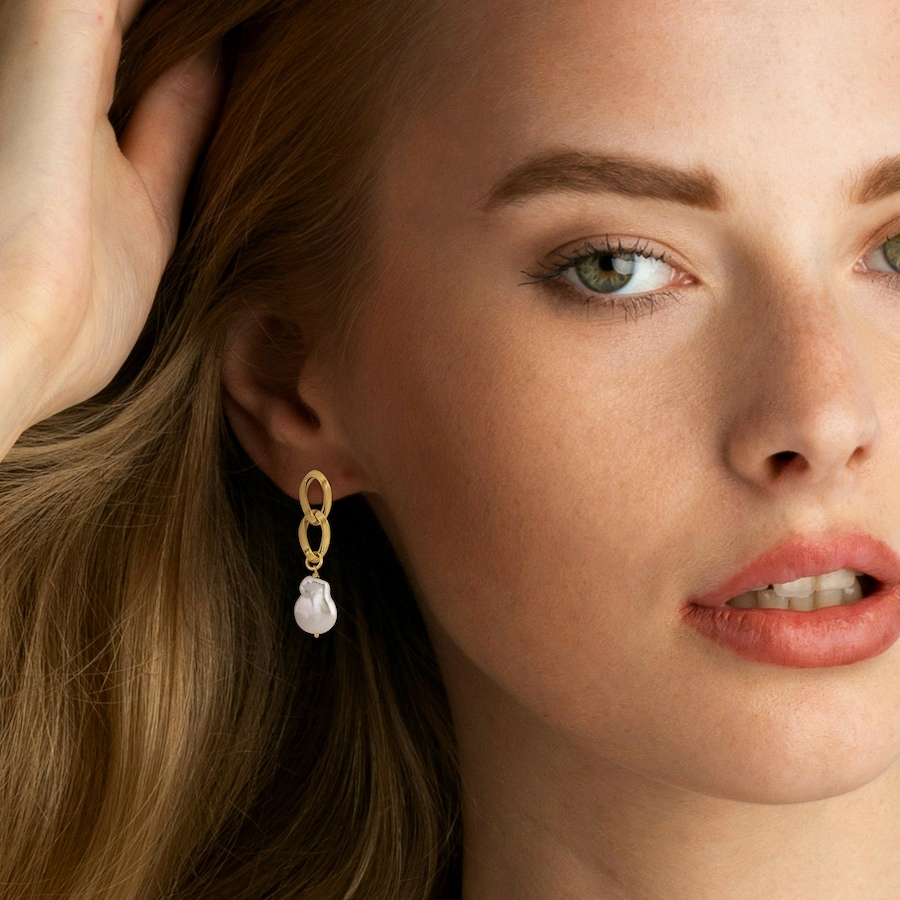Image 745205_ALTMORE3.jpg, Product 745-205 / Price $159.99, Amour Pearls Yellow Plated Sterling Silver Cultured Freshwater Pearl Keshi Link Earrings from Amour Pearls on TSC.ca's Jewellery department