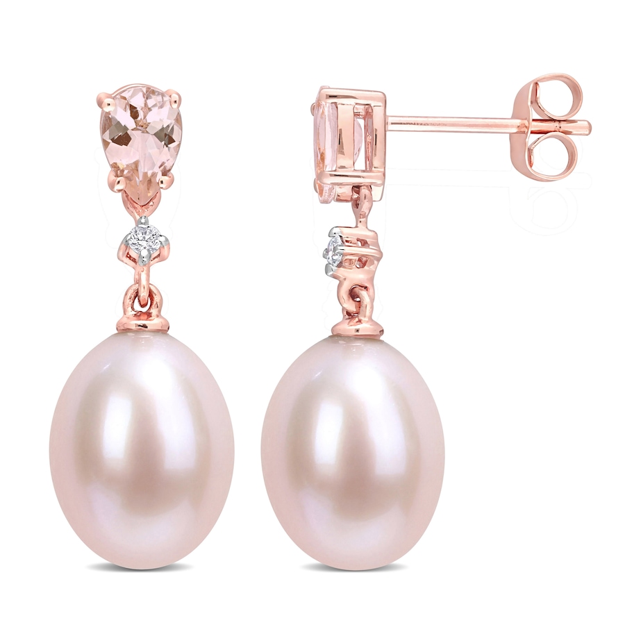 Image 745207.jpg, Product 745-207 / Price $579.99, Amour Pearls 10K Rose Gold Cultured Freshwater Pearl, Morganite & Diamond Accent Earrings from Amour Pearls on TSC.ca's Jewellery department
