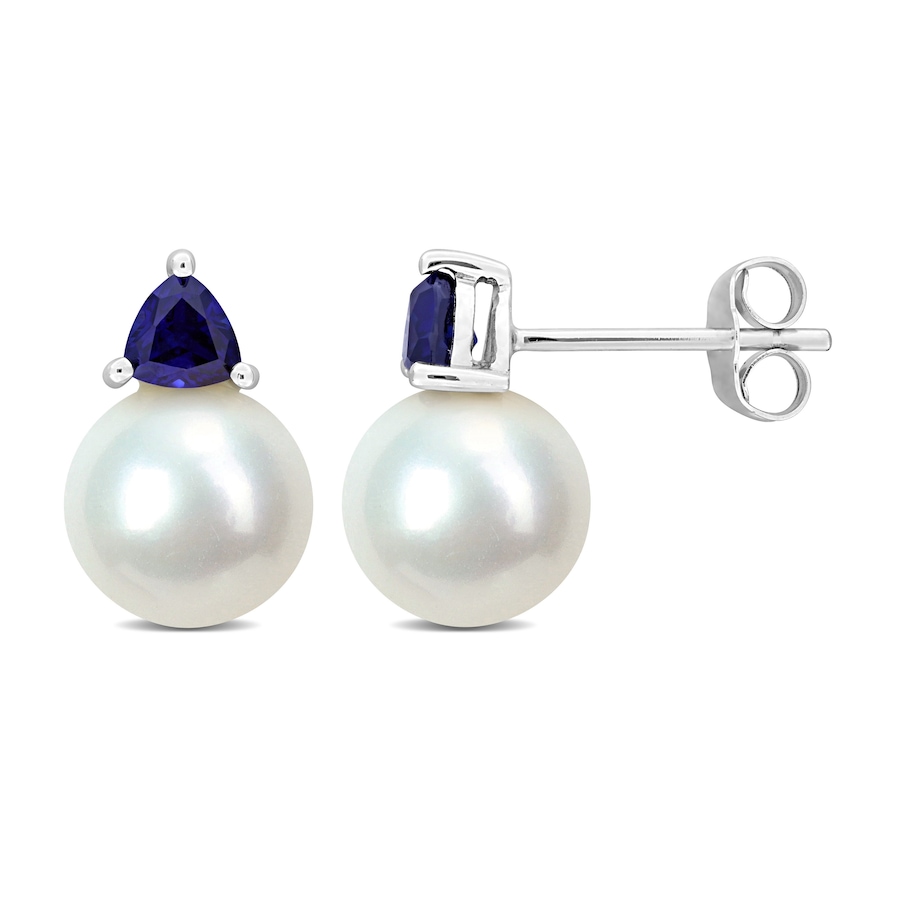 Image 745209.jpg, Product 745-209 / Price $349.99, Amour Pearls 10K White Gold Cultured Freshwater Pearl & Create Blue Sapphire Earrings from Amour Pearls on TSC.ca's Jewellery department