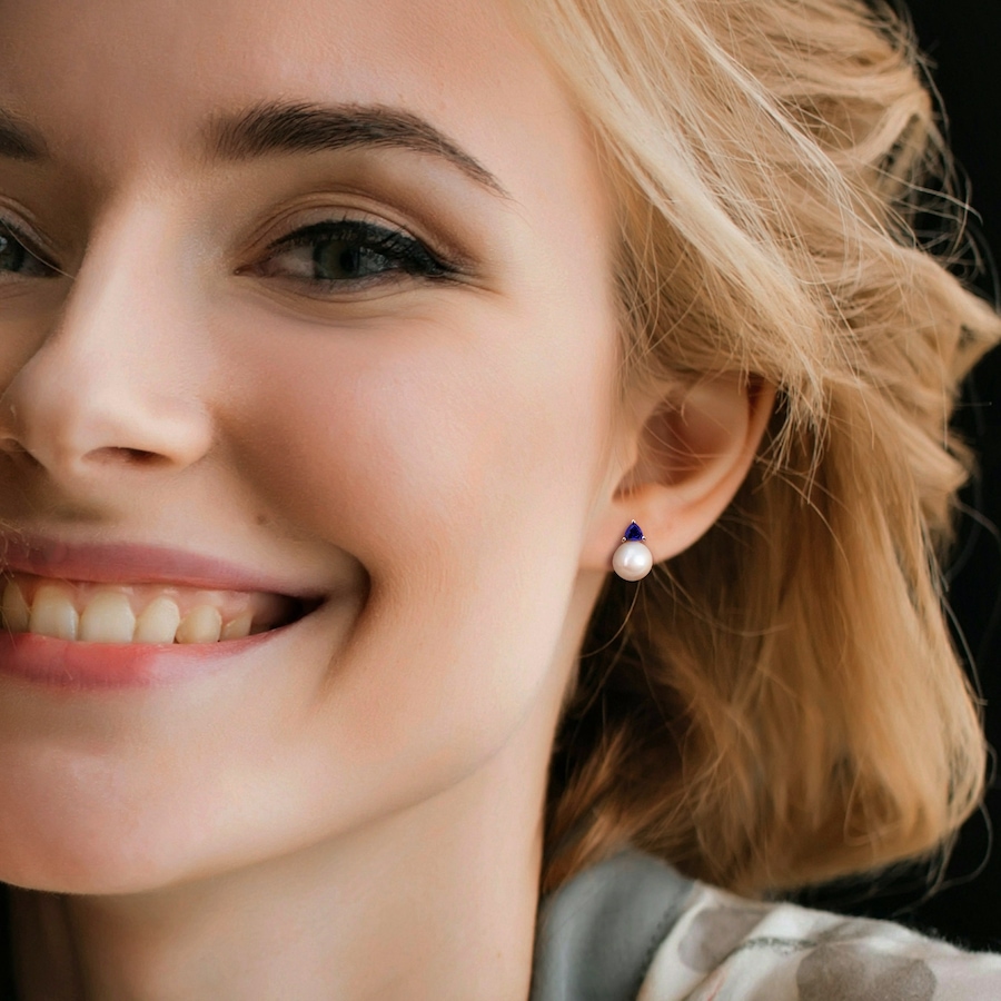Image 745209_ALTMORE3.jpg, Product 745-209 / Price $349.99, Amour Pearls 10K White Gold Cultured Freshwater Pearl & Create Blue Sapphire Earrings from Amour Pearls on TSC.ca's Jewellery department