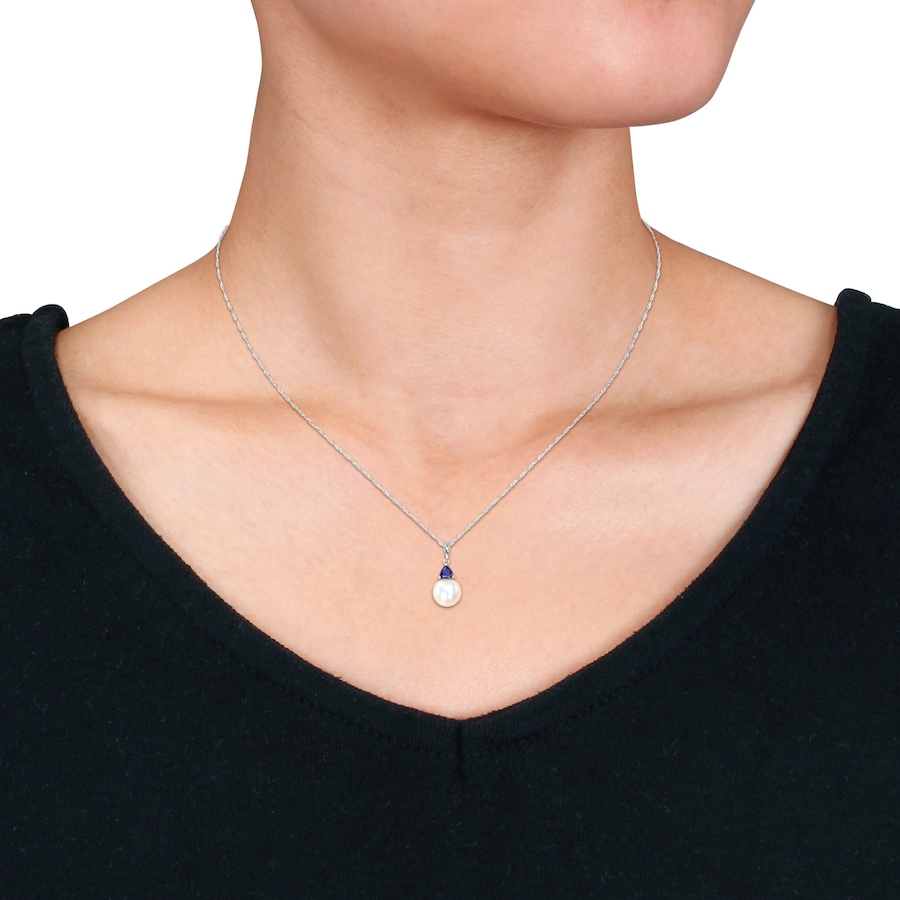 Image 745210_ALTMORE3.jpg, Product 745-210 / Price $329.99, Amour Pearls 10K White Gold Cultured Freshwater Pearl & Create Blue Sapphire Necklace from Amour Pearls on TSC.ca's Jewellery department