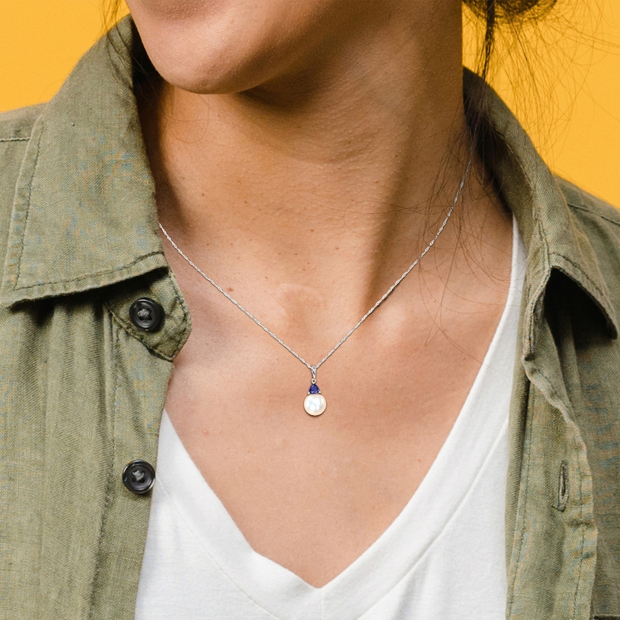 Image 745210_ALTMORE4.jpg, Product 745-210 / Price $329.99, Amour Pearls 10K White Gold Cultured Freshwater Pearl & Create Blue Sapphire Necklace from Amour Pearls on TSC.ca's Jewellery department