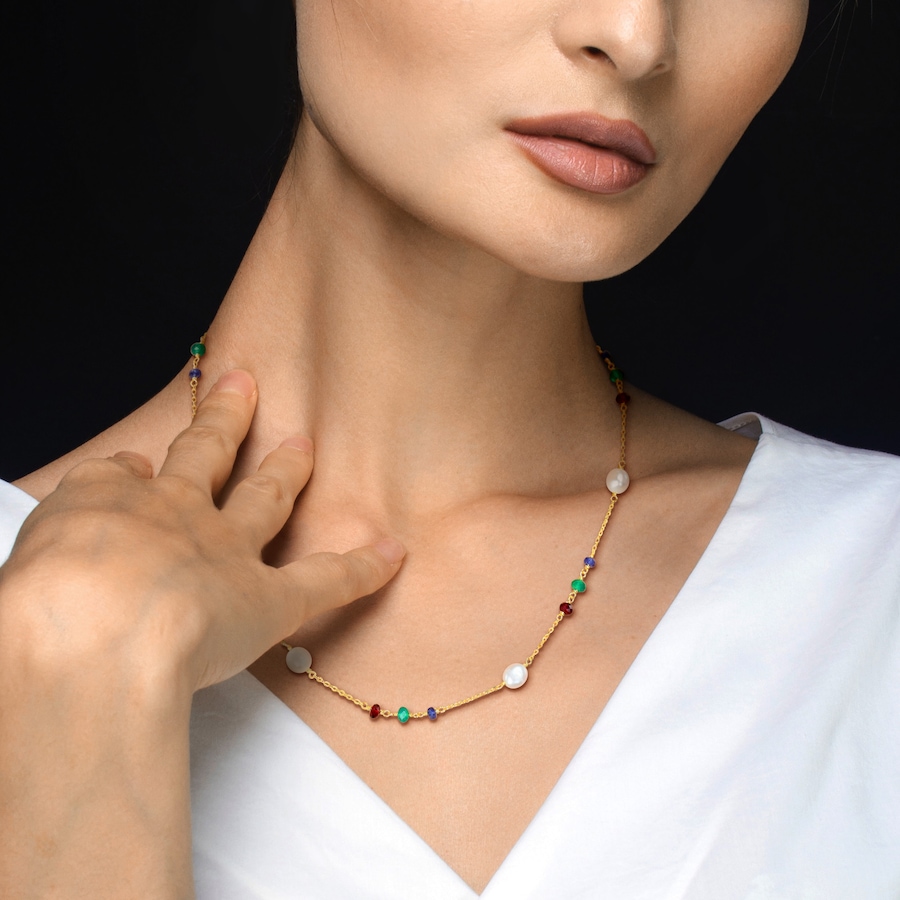 Image 745212_ALTMORE5.jpg, Product 745-212 / Price $129.99, Amour Pearls Yellow Gold Plated Sterling Silver Freshwater & Multi Gemstone Bead Necklace from Amour Pearls on TSC.ca's Jewellery department